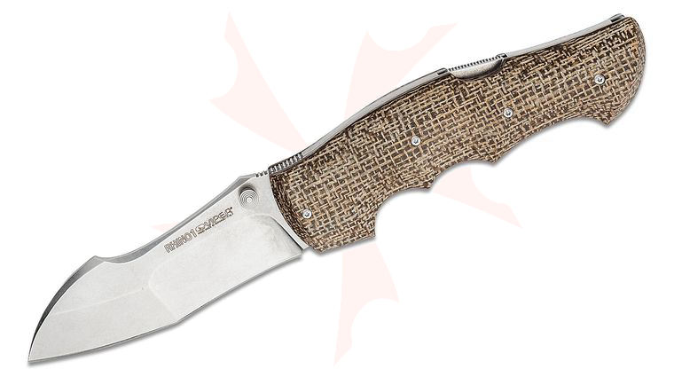 Viper Knives Rhino-1 Folding Knife 4.25 inch Elmax Stonewashed Modified Sheepsfoot Blade, Brown Canvas Micarta Handles