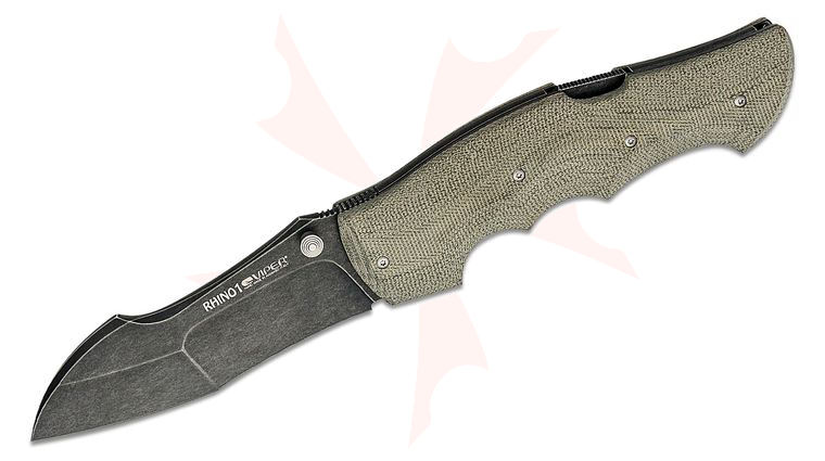 Viper Knives Rhino-1 Folding Knife 4.25 inch Elmax Black Stonewashed Modified Sheepsfoot Blade, Green Canvas Micarta Handles