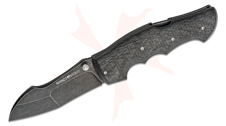 Viper Knives Rhino-1 Folding Knife 4.25 inch Elmax Black Stonewashed Modified Sheepsfoot Blade, Carbon Fiber Handles