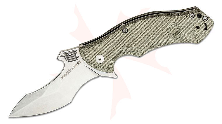 Viper Knives Maga Flipper Knife 3.625 inch Stonewashed N690Co Recurved Blade, Green Canvas Micarta Handle