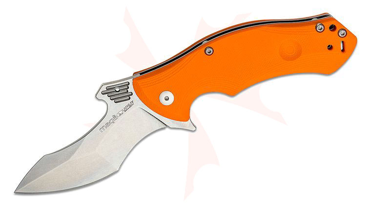 Viper Knives Maga Flipper Knife 3.625 inch Stonewashed N690Co Recurved Blade, Orange G10 Handle