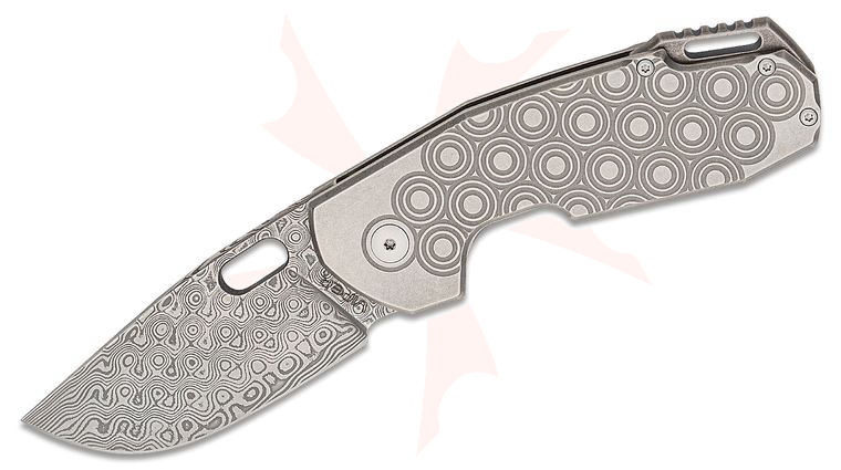 Viper Knives Odino Folding Knife 2.875 inch Rose Damasteel Drop Point Blade, Dark Stonewashed Milled Titanium Handles