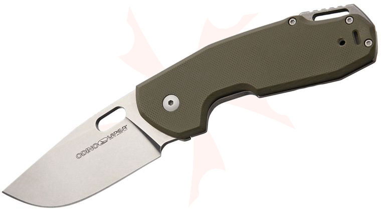 Viper Knives Odino Folding Knife 2.875 inch Stonewashed N690Co Drop Point Blade, OD Green G10 and Titanium Handles