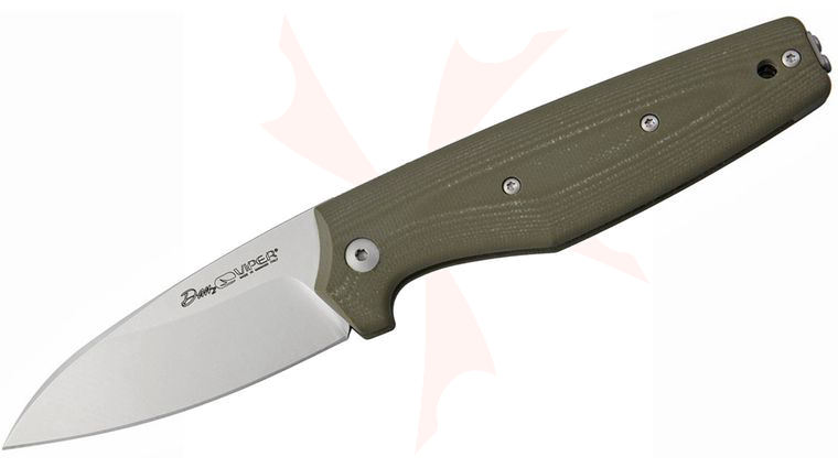 Viper Knives Dan 2 Slipjoint Front Flipper 2.875 inch N690Co Satin Sheepsfoot Blade, OD Green G10 Handles