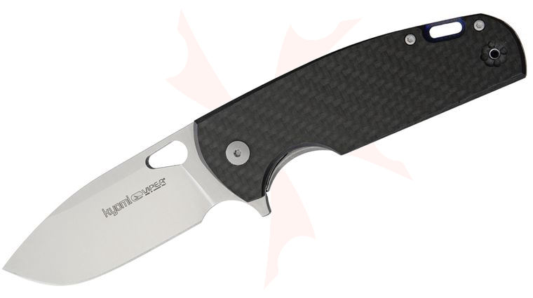 Viper Knives Vox Kyomi Flipper 3.15 inch N690Co Satin Drop Point Blade, Carbon Fiber and Titanium Handles