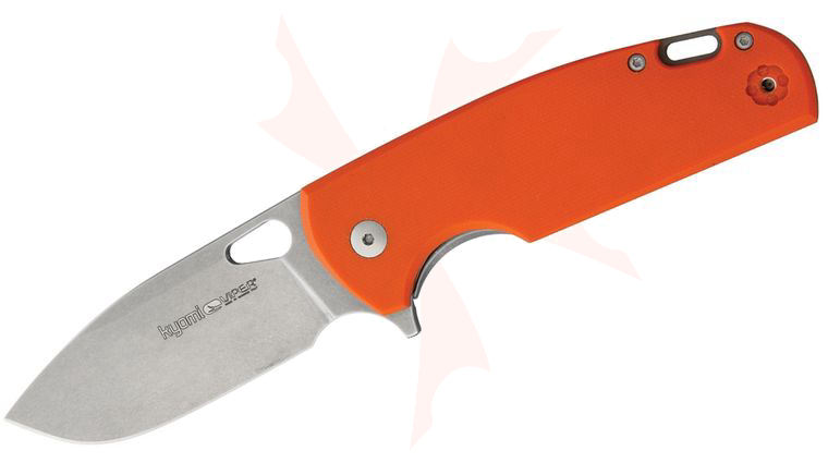 Viper Knives Vox Kyomi Flipper 3.15 inch N690Co Stonewashed Drop Point Blade, Orange G10 and Titanium Handles