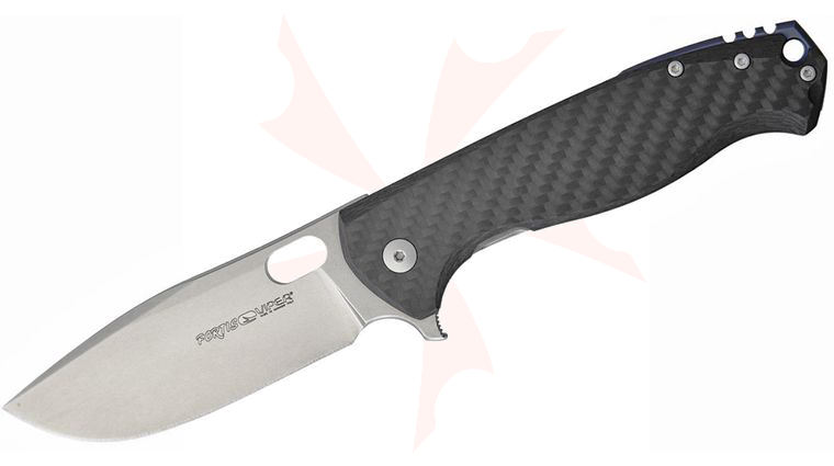 Viper Knives Vox Fortis Flipper 3.5 inch M390 Stonewashed Drop Point Blade, Carbon Fiber and Titanium Handles