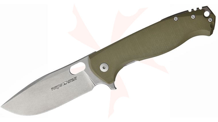 Viper Knives Vox Fortis Flipper 3.5 inch M390 Stonewashed Drop Point Blade, OD Green G10 and Titanium Handles