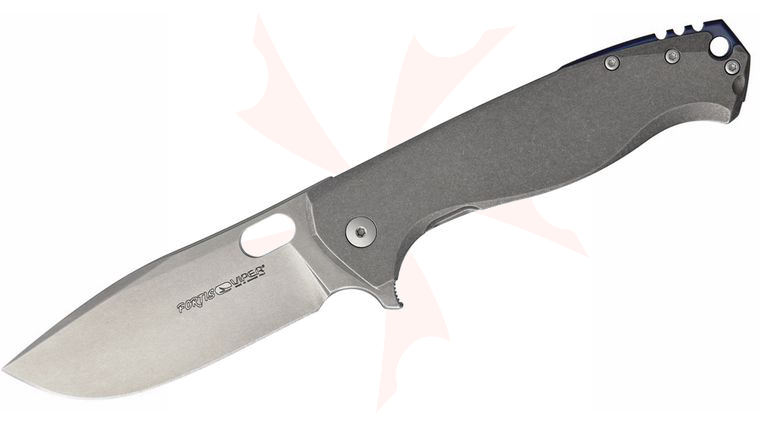 Viper Knives Vox Fortis Flipper 3.5 inch M390 Stonewashed Drop Point Blade, Titanium Handles