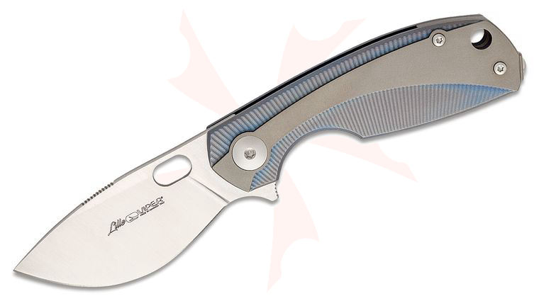 Viper Knives Vox Lille Flipper Knife 2.5 inch M390 Drop Point Blade, Bronze Titanium Handles with Blue Liners