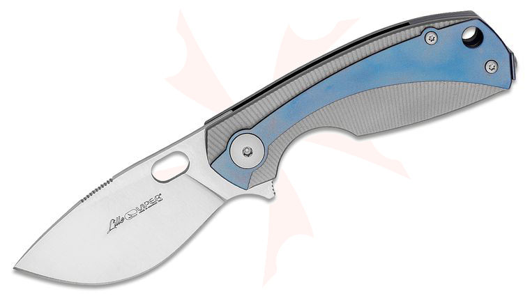 Viper Knives Vox Lille Flipper Knife 2.5 inch M390 Drop Point Blade, Blue Titanium Handles with Gray Liners