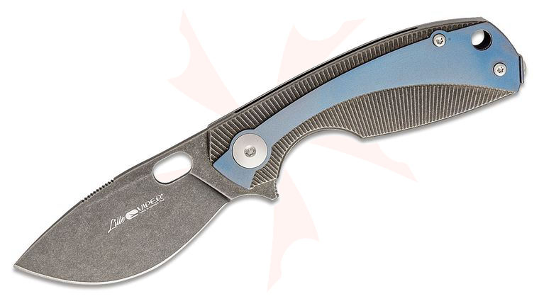 Viper Knives Vox Lille Flipper Knife 2.5 inch M390 Black Stonewashed Drop Point Blade, Blue Titanium Handles with Black Stonewashed Liners