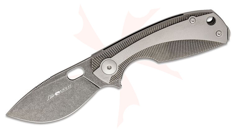 Viper Knives Vox Lille Flipper Knife 2.5 inch M390 Black Stonewashed Drop Point Blade, Gray Titanium Handles with Black Stonewashed Liners