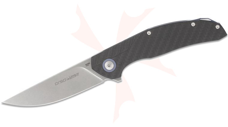 Viper Knives Orso Flipper Knife 3.375 inch M390 Stonewashed Drop Point Blade, Milled Carbon Fiber Handles