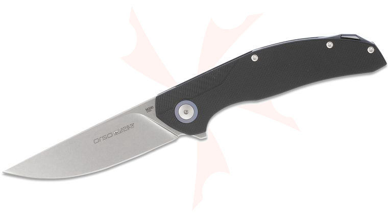 Viper Knives Orso Flipper Knife 3.375 inch M390 Stonewashed Drop Point Blade, Milled Black G10 Handles