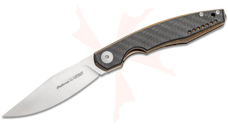 Viper Knives Vox Belone Flipper Knife 3.35 inch M390 Clip Point Blade, Carbon Fiber Handles with Bronze Liners