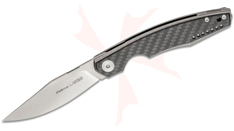 Viper Knives Vox Belone Flipper Knife 3.35 inch M390 Clip Point Blade, Carbon Fiber Handles with Gray Liners