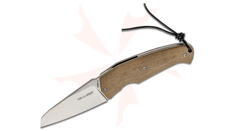 Viper Knives Novis Front Flipper Knife 3 inch M390 Wharncliffe Blade, Tan Canvas Micarta Handles, Leather Pouch