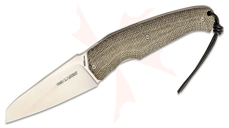 Viper Knives Novis Front Flipper Knife 3 inch M390 Wharncliffe Blade, Green Canvas Micarta Handles, Leather Pouch