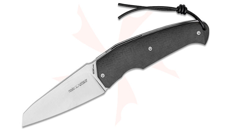 Viper Knives Novis Front Flipper Knife 3 inch M390 Wharncliffe Blade, Carbon Fiber Handles, Leather Pouch