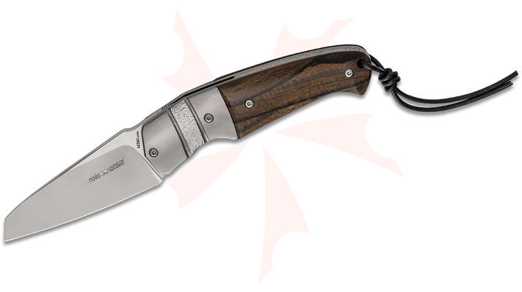 Viper Knives Novis Front Flipper Knife 3 inch M390 Wharncliffe Blade, Ziricote Wood Handles with Chiseled Titanium Bolsters, Leather Pouch