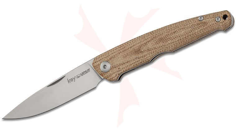 Viper Knives Vox Key Slipjoint Folding Knife 3.25 inch M390 Drop Point Blade, Natural Canvas Micarta Handles, Leather Pouch