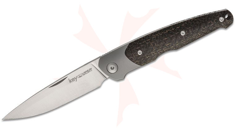 Viper Knives Vox Key Slipjoint Folding Knife 3.25 inch M390 Drop Point Blade, Bronze Carbon Fiber Handles with Titanium Bolsters, Leather Pouch