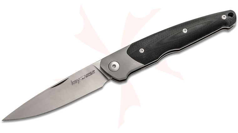 Viper Knives Vox Key Slipjoint Folding Knife 3.25 inch M390 Drop Point Blade, Black G10 Handles with Titanium Bolsters, Leather Pouch