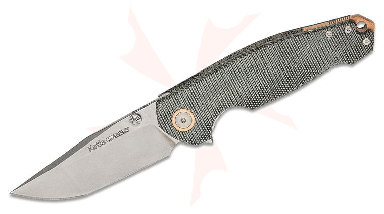 Viper Knives Vox Katla Flipper Knife 3.25 inch M390 Stonewashed Tanto Blade, Smooth Black Canvas Micarta Handles