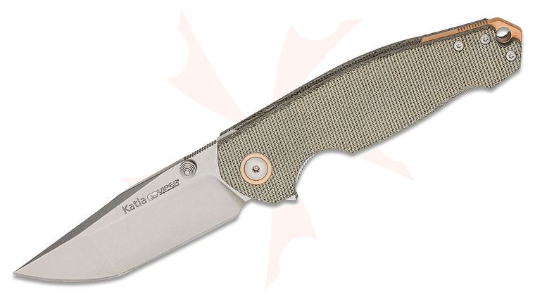 Viper Knives Vox Katla Flipper Knife 3.25 inch M390 Stonewashed Tanto Blade, Smooth Green Canvas Micarta Handles