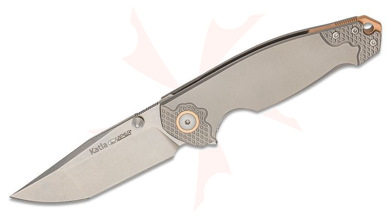Viper Knives Vox Katla Flipper Knife 3.25 inch M390 Stonewashed Tanto Blade, 3D Titanium Handles