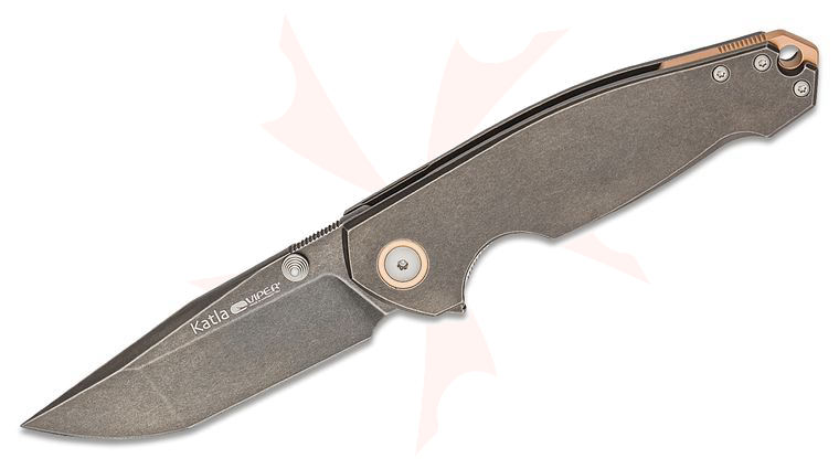 Viper Knives Vox Katla Flipper Knife 3.25 inch M390 Dark Stonewashed Tanto Blade and Smooth Titanium Handles