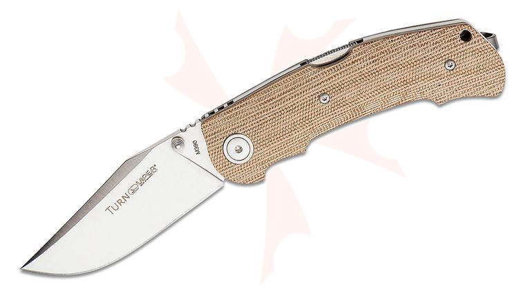 Viper Knives Turn Essential Folding Knife 3.23 inch M390 Satin Clip Point Blade, Natural Canvas Micarta Handles