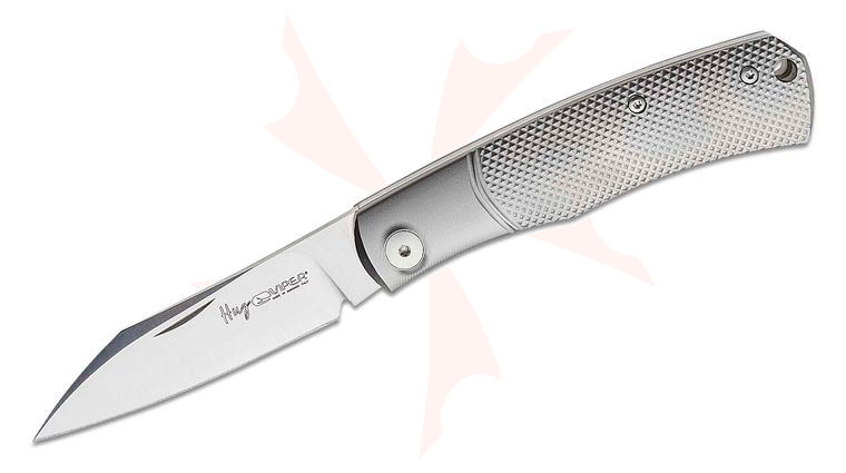 Viper Knives Hug Ti Slipjoint Folding Knife 3.125 inch M390 Satin Sheepsfoot Blade, Geometric Titanium Handles, Leather Sheath