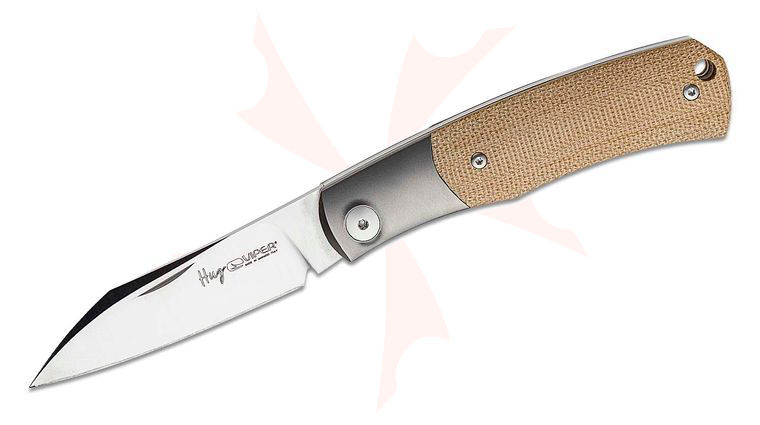 Viper Knives Hug Slipjoint Folding Knife 3.125 inch M390 Satin Sheepsfoot Blade, Bolstered Titanium Handles with Natural Canvas Micarta Scales