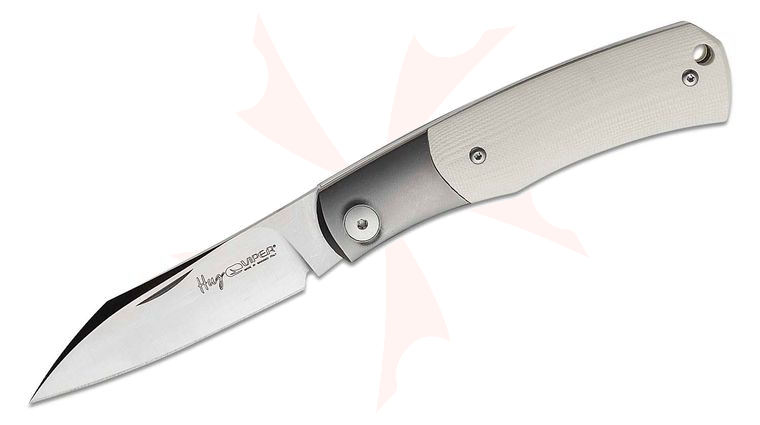 Viper Knives Hug Slipjoint Folding Knife 3.125 inch M390 Satin Sheepsfoot Blade, Bolstered Titanium Handles with Ivory G10 Scales