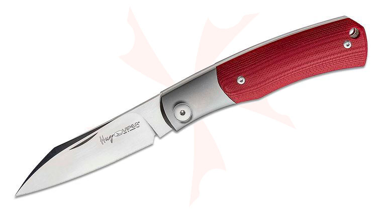Viper Knives Hug Slipjoint Folding Knife 3.125 inch M390 Satin Sheepsfoot Blade, Bolstered Titanium Handles with Red G10 Scales