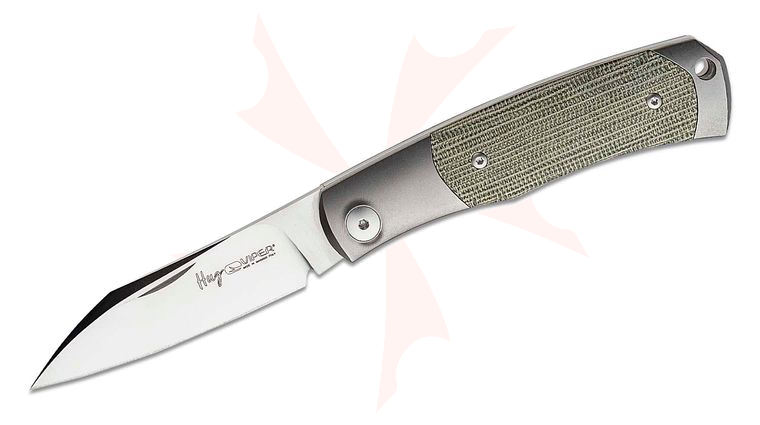 Viper Knives Hug 2 Slipjoint Folding Knife 3.125 inch M390 Satin Sheepsfoot Blade, Bolstered Titanium Handles with Green Canvas Micarta Scales