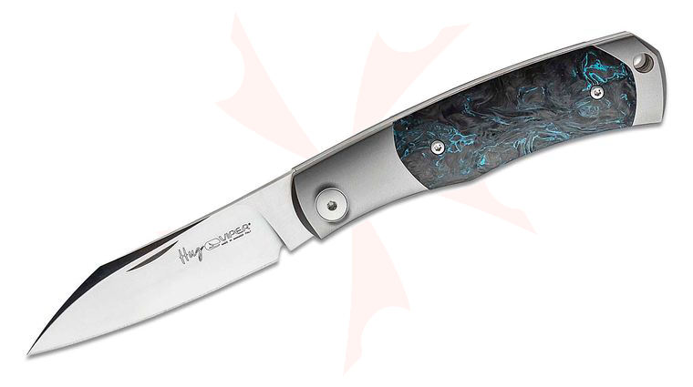 Viper Knives Hug 2 Slipjoint Folding Knife 3.125 inch M390 Satin Sheepsfoot Blade, Bolstered Titanium Handles with Dark Matter Blue Carbon Fiber Scales