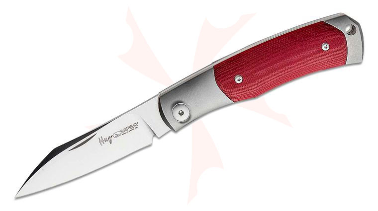 Viper Knives Hug 2 Slipjoint Folding Knife 3.125 inch M390 Satin Sheepsfoot Blade, Bolstered Titanium Handles with Red G10 Scales