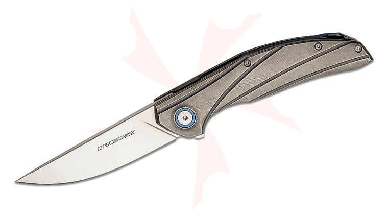 Viper Knives Orso 2 Flipper Knife 3.43 inch LO-QPM 20-4 Satin Straight Back Blade, Milled Stonewashed Titanium Handles