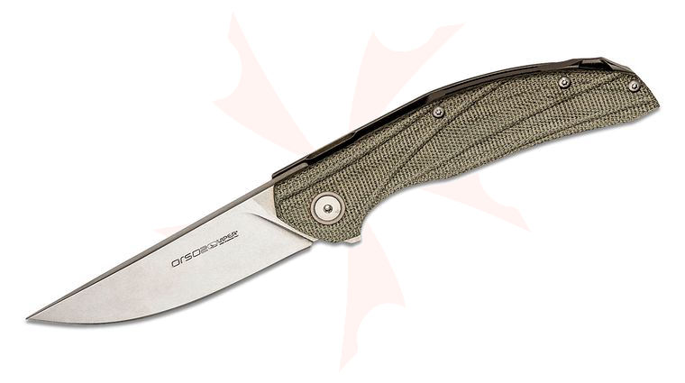 Viper Knives Orso 2 Flipper Knife 3.43 inch LO-QPM 20-4 Stonewashed Straight Back Blade, Green Canvas Micarta and Titanium Handles