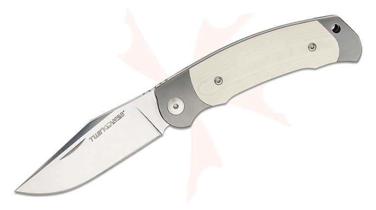 Viper Knives Twin Slipjoint Folding Knife 3.03 inch M390 Satin Clip Point Blade, Bolstered Titanium Handles with Ivory G10 Scales, Leather Pocket Sheath
