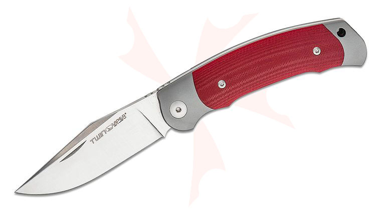 Viper Knives Twin Slipjoint Folding Knife 3.03 inch M390 Satin Clip Point Blade, Bolstered Titanium Handles with Red G10 Scales, Leather Pocket Sheath
