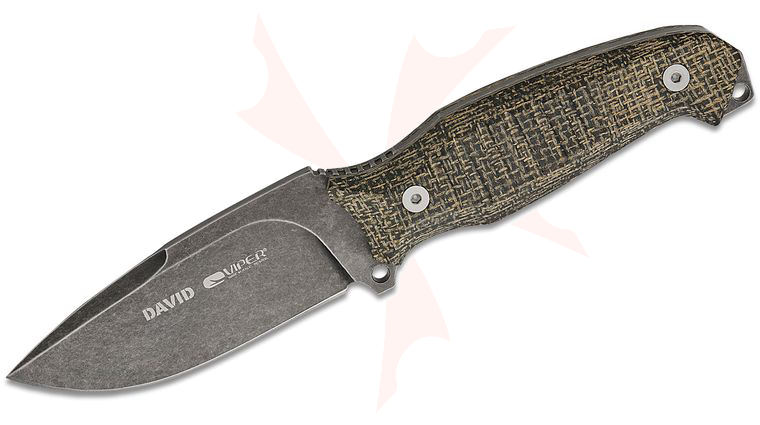 Viper Knives David Fixed Blade 4.25 inch D2 Black Stonewashed Drop Point Blade, Black Canvas Micarta Handles, Cordura Sheath