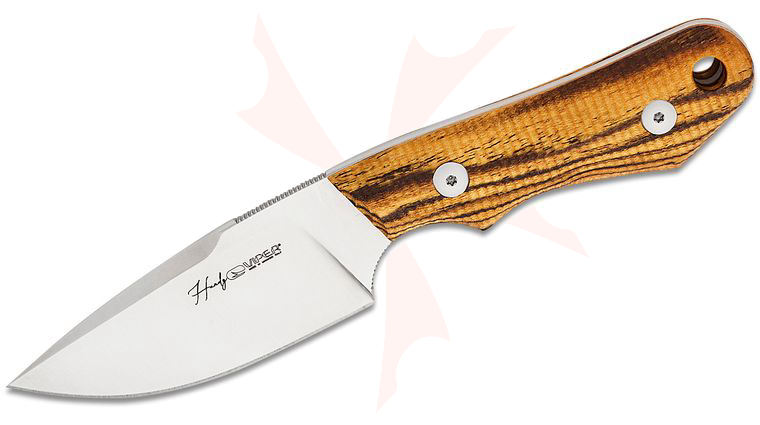 Viper Knives Handy Fixed Blade Knife 3.3 inch CPM-MagnaCut Satin Drop Point Blade, 3D Machined Bocote Wood Handles, Leather Sheath
