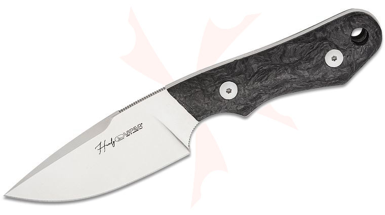 Viper Knives Handy Fixed Blade Knife 3.3 inch CPM-MagnaCut Satin Drop Point Blade, 3D Machined Dark Matter Black FatCarbon Handles, Kydex Sheath