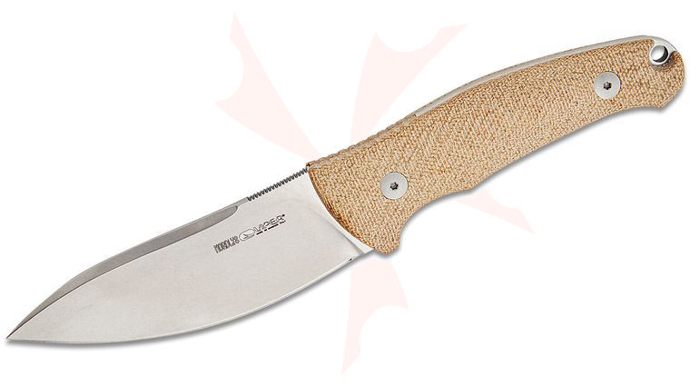 Viper Knives Anso Nordlys Fixed Blade Knife 3.75 inch Bohler N690 Stonewashed Modified Drop Point, Natural Canvas Micarta Handles, Leather Sheath
