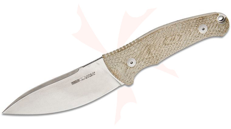Viper Knives Anso Nordlys Fixed Blade Knife 3.75 inch Bohler N690 Stonewashed Modified Drop Point, Green Canvas Micarta Handles, Leather Sheath