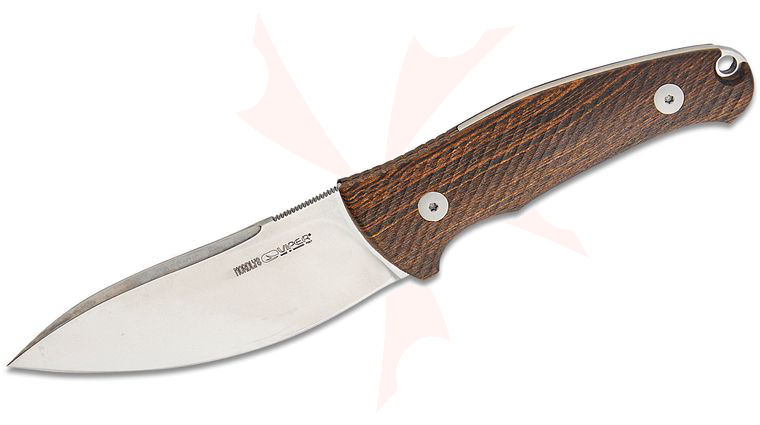 Viper Knives Anso Nordlys Fixed Blade Knife 3.75 inch Bohler N690 Satin Modified Drop Point, Bocote Wood Handles, Leather Sheath